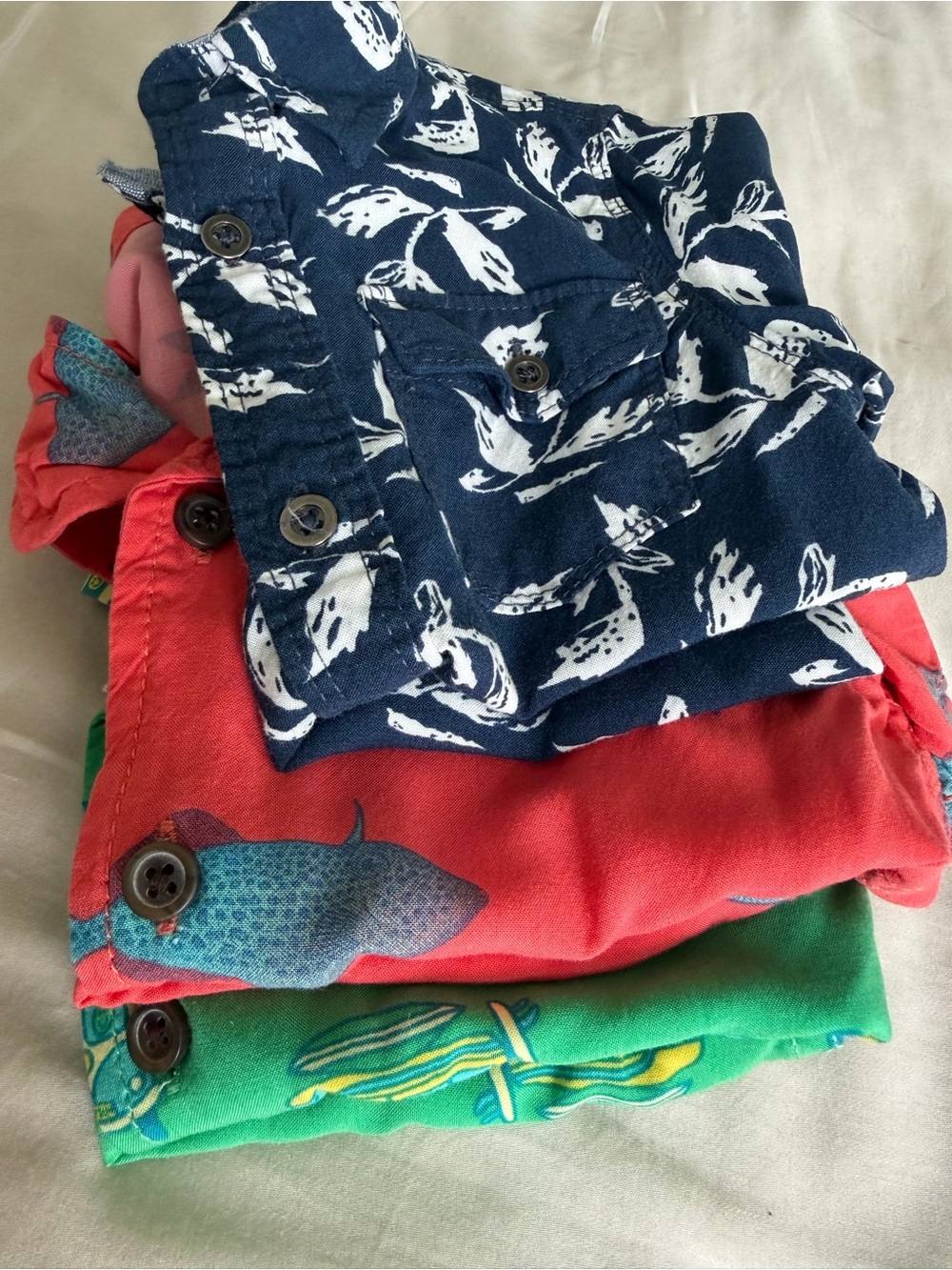 Cat & Jack Navy and Coral Fish Print Button-Down Shirt Set